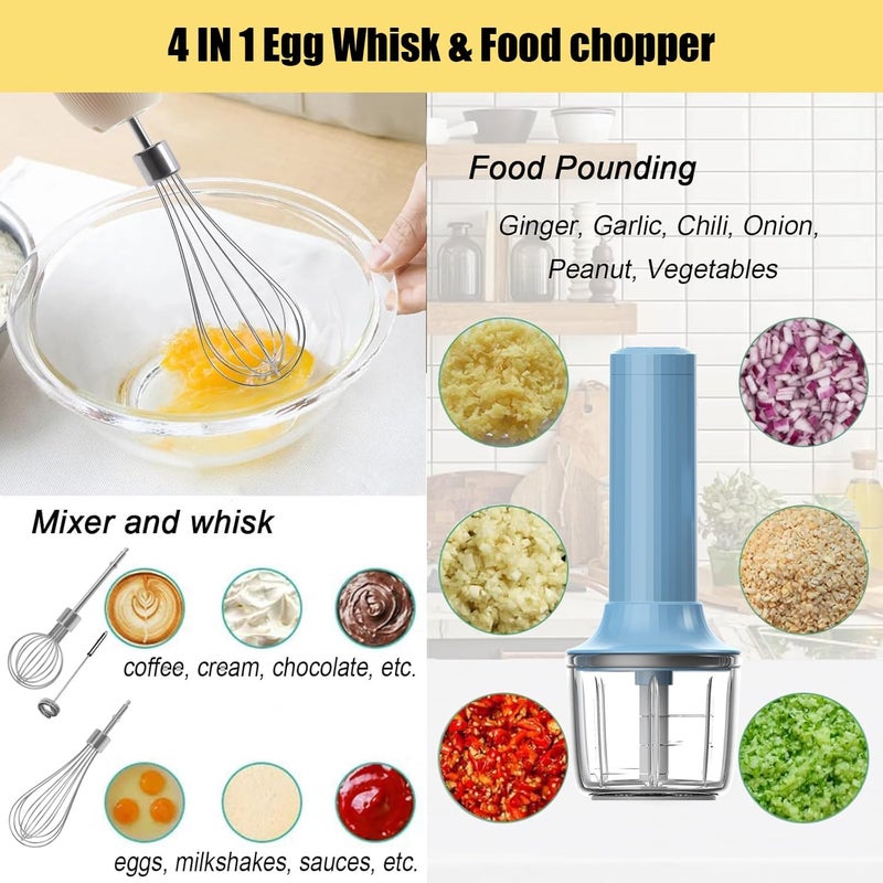 PowCube 4-in-1 Electric Hand Mixer, Electric Whisk, Mini Onion Chopper 10Oz, Small Cordless Hand Blender, Milk Frother Wand for Coffee, Matcha, 4 Speed Rechargeable Food Processor for Baby Food Maker - Image 2